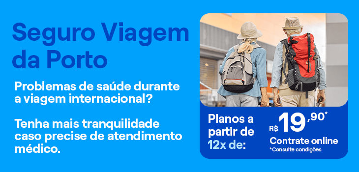 Banner os dizeres Seguro Viagem da Porto Problems de saúde