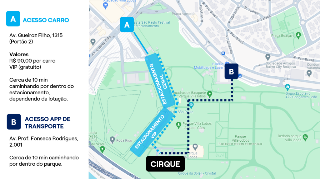 Mapa do estacionamento do Cirque